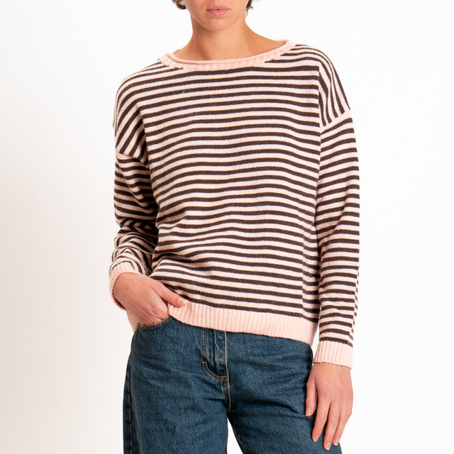 Tensione in-Maglia a righe misto lana - rosa/moro