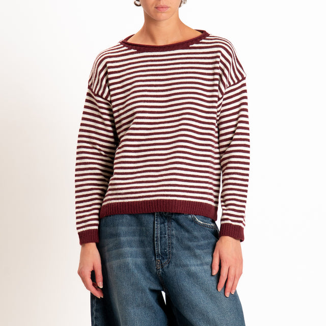 Tensione in-Maglia a righe misto lana - vino/panna
