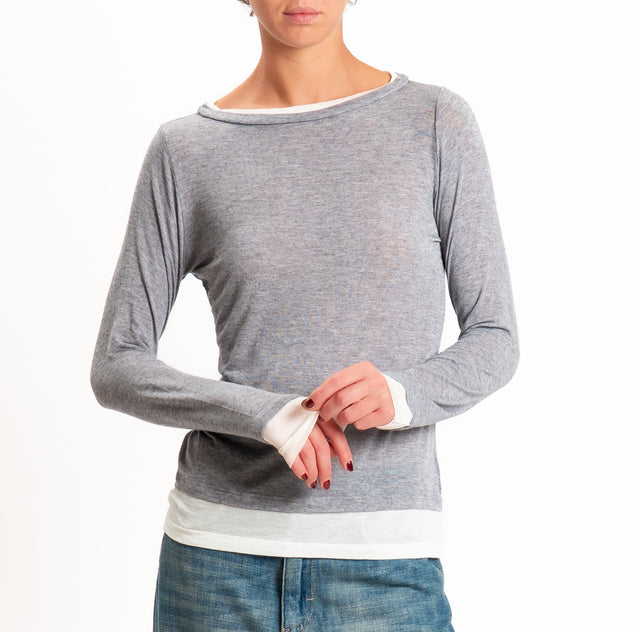 Tensione in-Maglia misto cashmere bordi a contrasto - grigio melange/panna