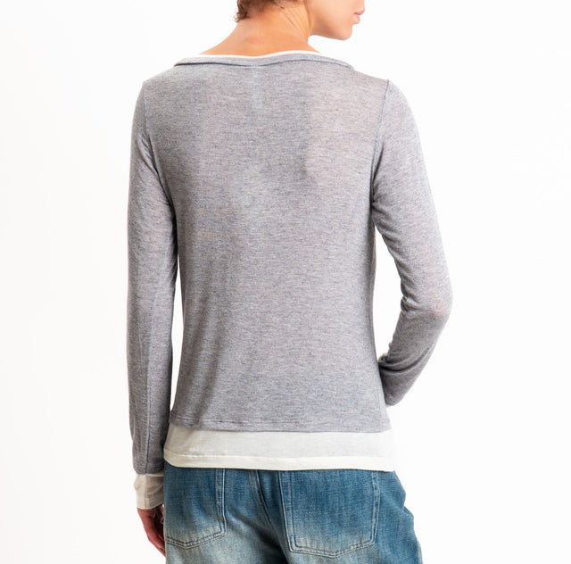 Tensione in-Maglia misto cashmere bordi a contrasto - grigio melange/panna