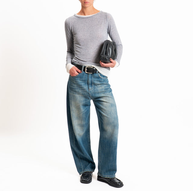 Tensione in-Maglia misto cashmere bordi a contrasto - grigio melange/panna