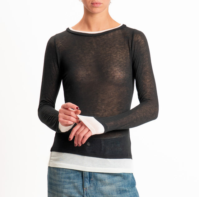 Tensione in-Maglia misto cashmere bordi a contrasto - nero/panna