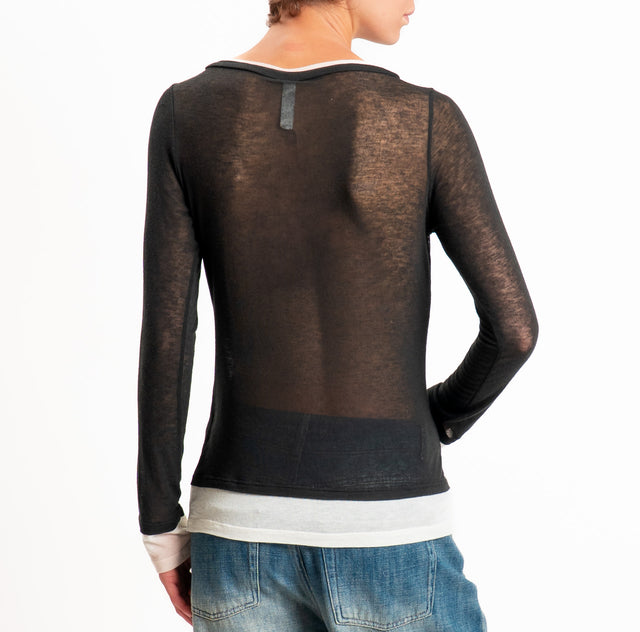 Tensione in-Maglia misto cashmere bordi a contrasto - nero/panna