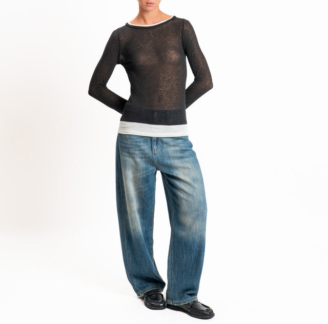 Tensione in-Maglia misto cashmere bordi a contrasto - nero/panna