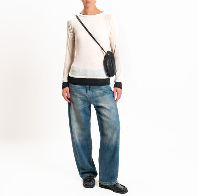 Tensione in-Maglia misto cashmere bordi a contrasto - panna/nero