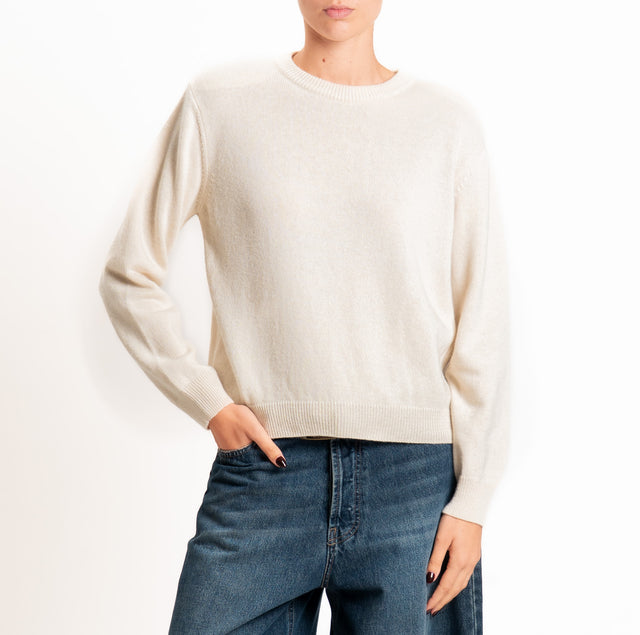 Tensione in-Maglia girocollo misto cashmere con spalline - ecru'