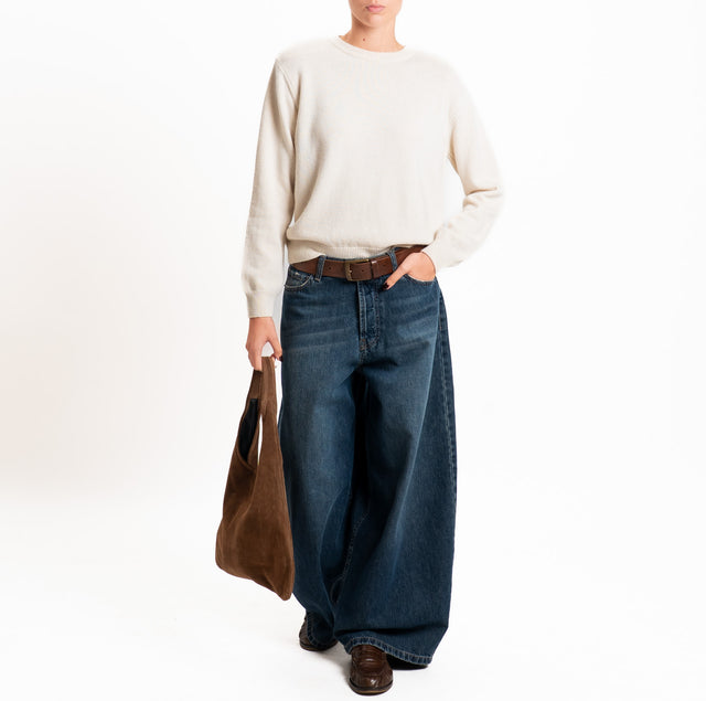 Tensione in-Maglia girocollo misto cashmere con spalline - ecru'