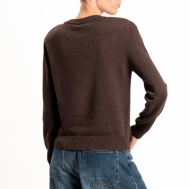 Tensione in-Maglia girocollo misto cashmere con spalline - moro
