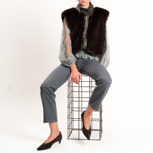 Tensione in-Gilet ecopelliccia + similpelle - moro