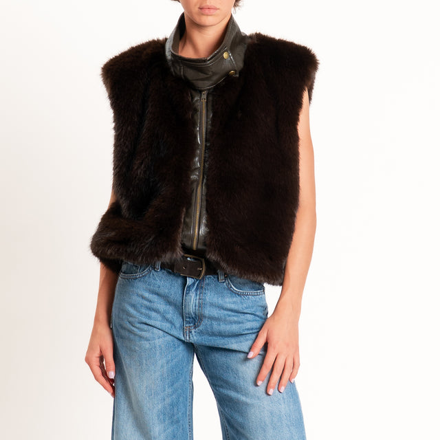 Tensione in-Gilet ecopelliccia + similpelle - moro