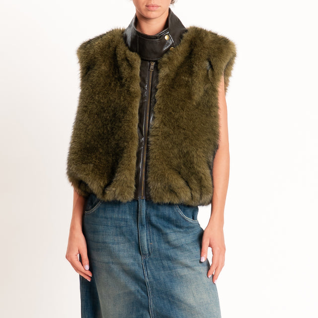Tensione in-Gilet ecopelliccia + similpelle - verde