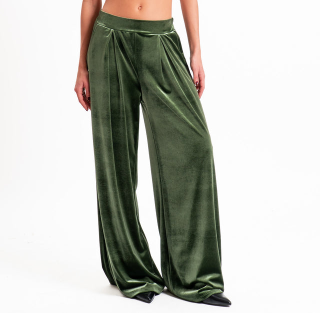 Tensione in-Pantalone wide leg velluto ciniglia - militare