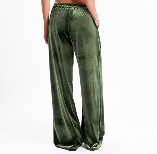 Tensione in-Pantalone wide leg velluto ciniglia - militare
