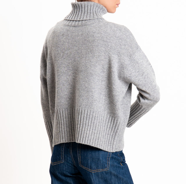 Tensione in-Maglia collo alto 100 % LANA SOFT DOPPIO FILO - grigio melange