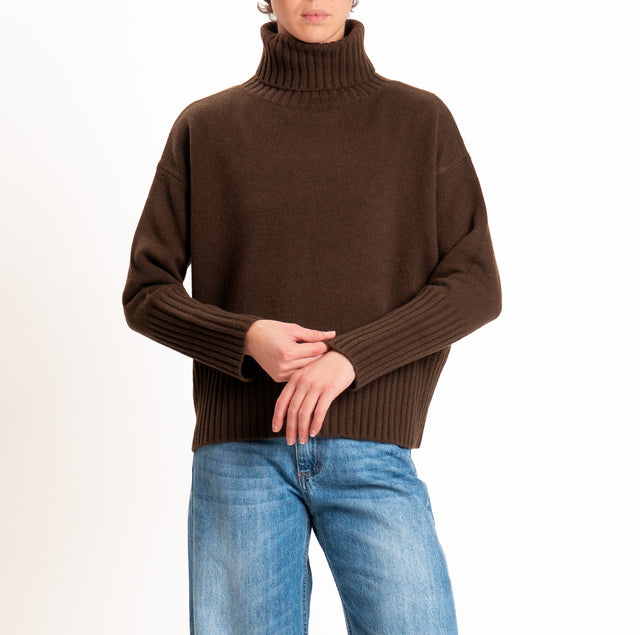 Tensione in-Maglia collo alto 100 % LANA SOFT DOPPIO FILO - moro