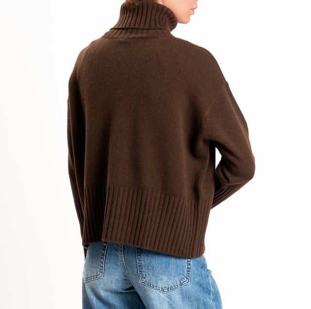 Tensione in-Maglia collo alto 100 % LANA SOFT DOPPIO FILO - moro