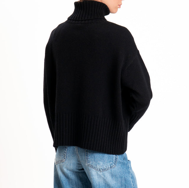 Tensione in-Maglia collo alto 100 % LANA SOFT DOPPIO FILO - nero