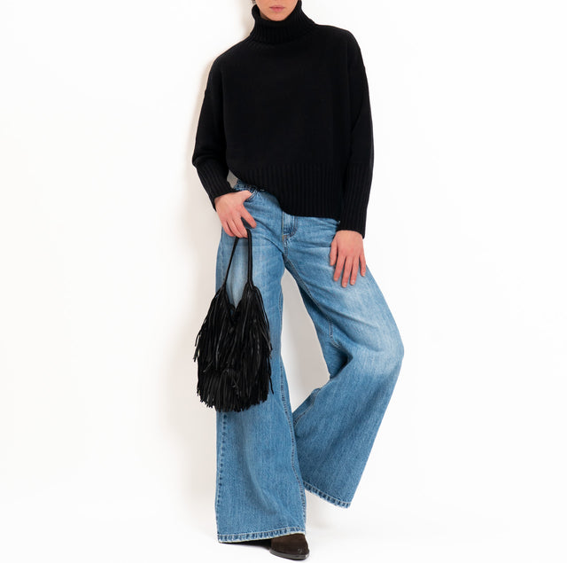 Tensione in-Maglia collo alto 100 % LANA SOFT DOPPIO FILO - nero