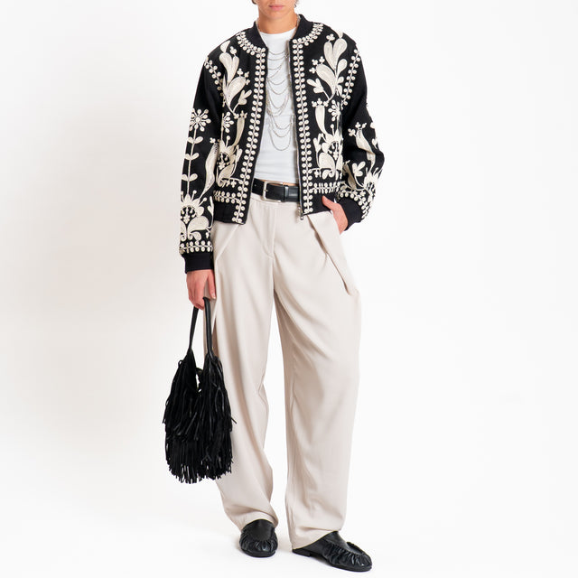 Tensione in-Bomber ricamato effetto suede - nero/burro