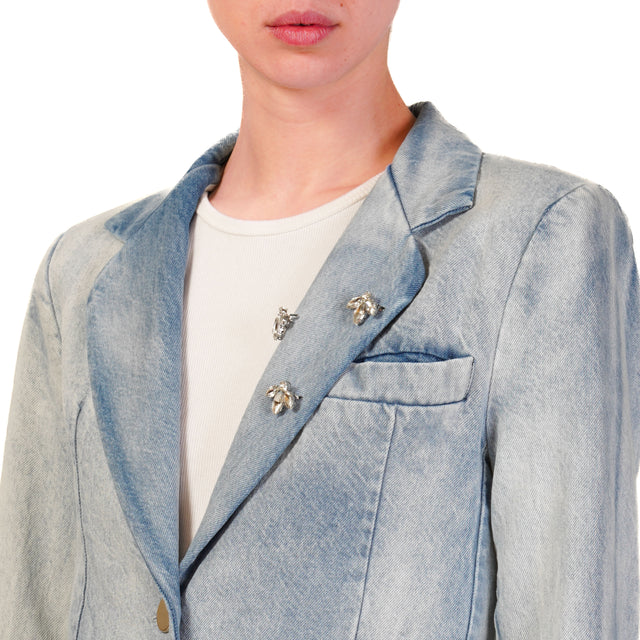 Chaqueta de mezclilla con tensor y alfileres - denim