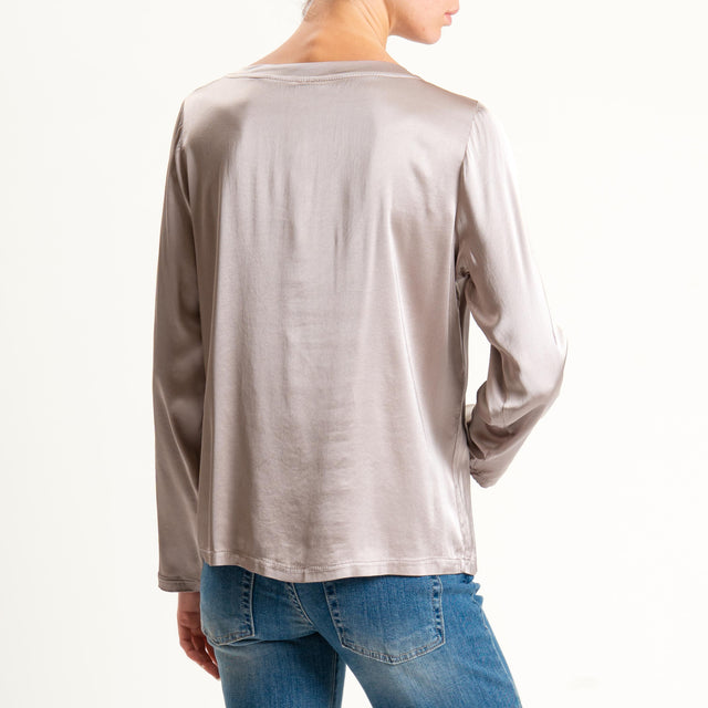 Tensione in-Blusa girocollo in satin elasticizzato - taupe