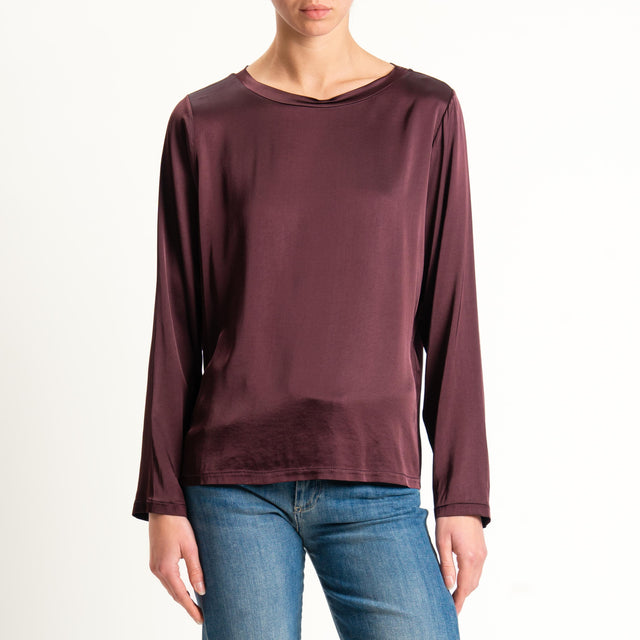 Tensione in-Blusa girocollo in satin elasticizzato - vino