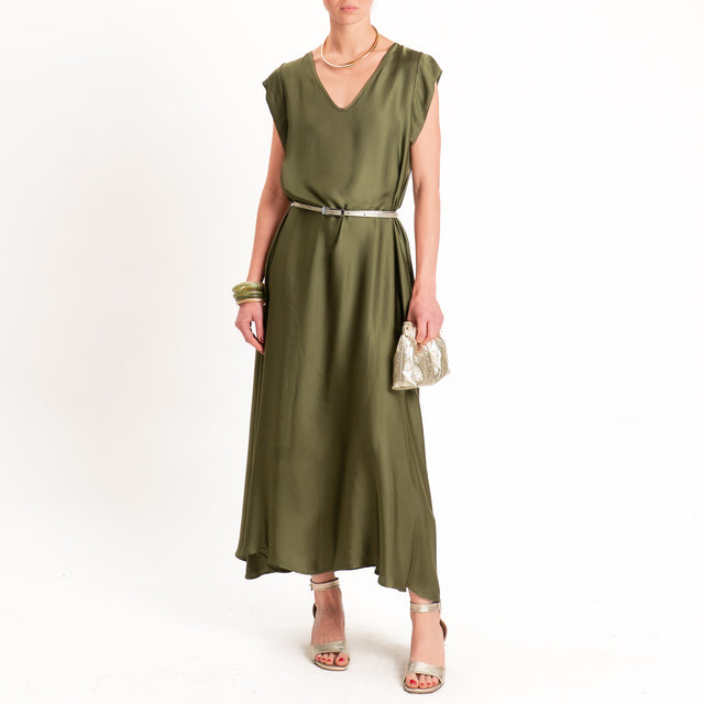 Tensione in-Abito satin scollo v - militare
