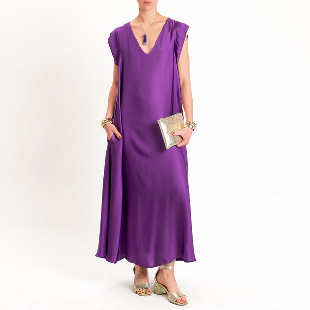 Tensione in-Abito satin scollo v - viola