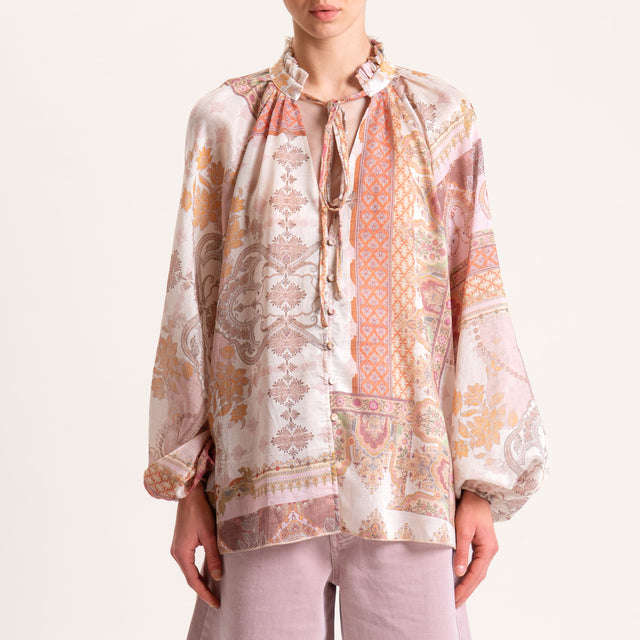 Tensione in-Camicia misto lino fantasia - sand/rosa/orange