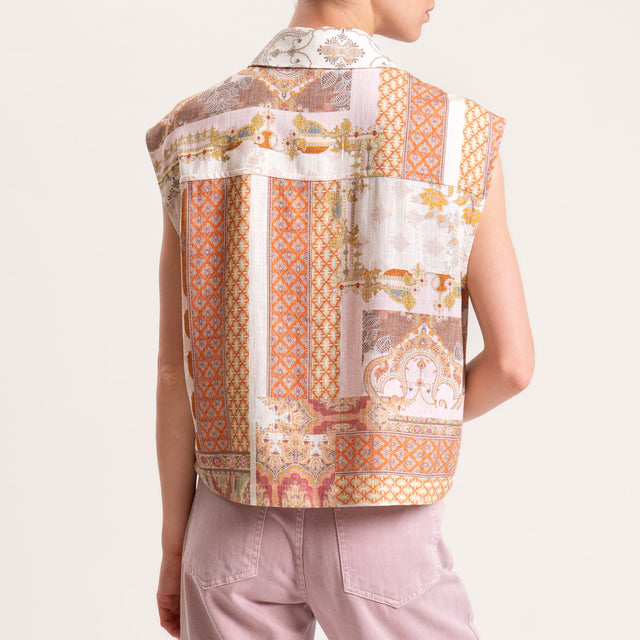 Tensione in-Camicia smanicata misto lino fantasia - sand/rosa/orange