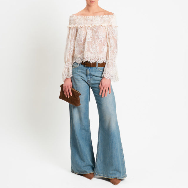 Tensione in-Blusa in pizzo collo shiffer - burro