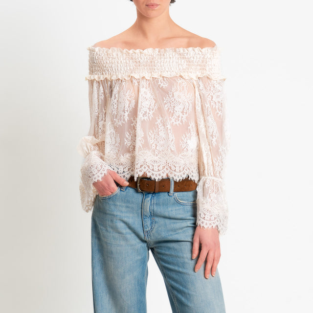 Tensione in-Blusa in pizzo collo shiffer - burro