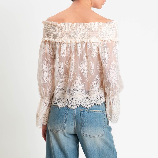 Tensione in-Blusa in pizzo collo shiffer - burro