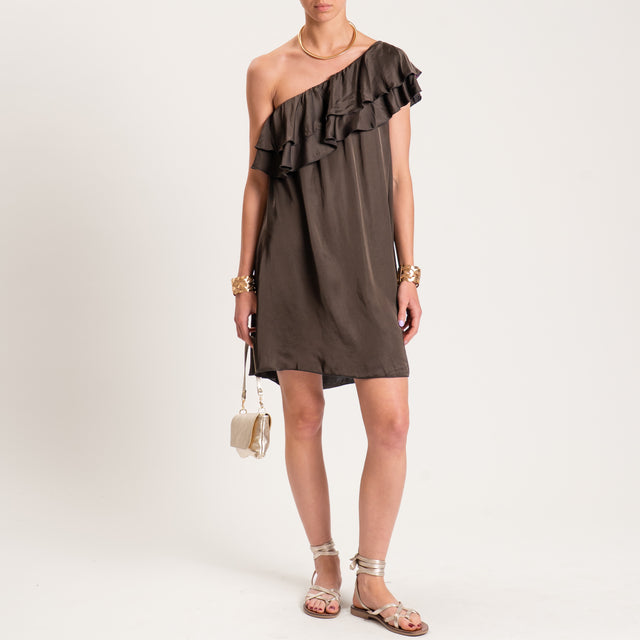 Tensione in-Abito monospalla satin con rouches - moro