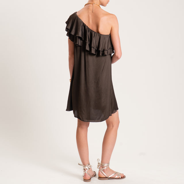 Tensione in-Abito monospalla satin con rouches - moro