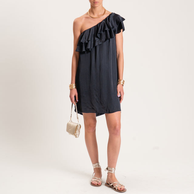 Tensione in-Abito monospalla satin con rouches - nero