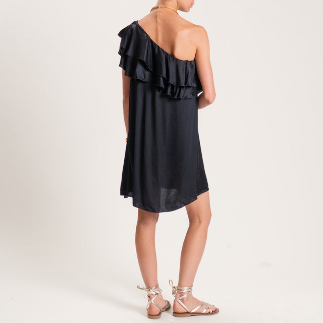 Tensione in-Abito monospalla satin con rouches - nero