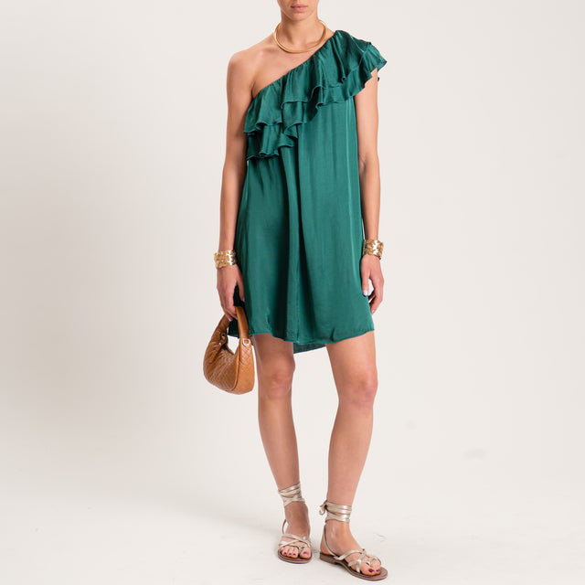 Tensione in-Abito monospalla satin con rouches - verde