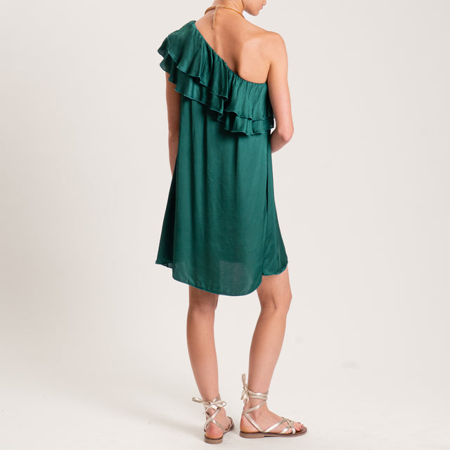 Tensione in-Abito monospalla satin con rouches - verde