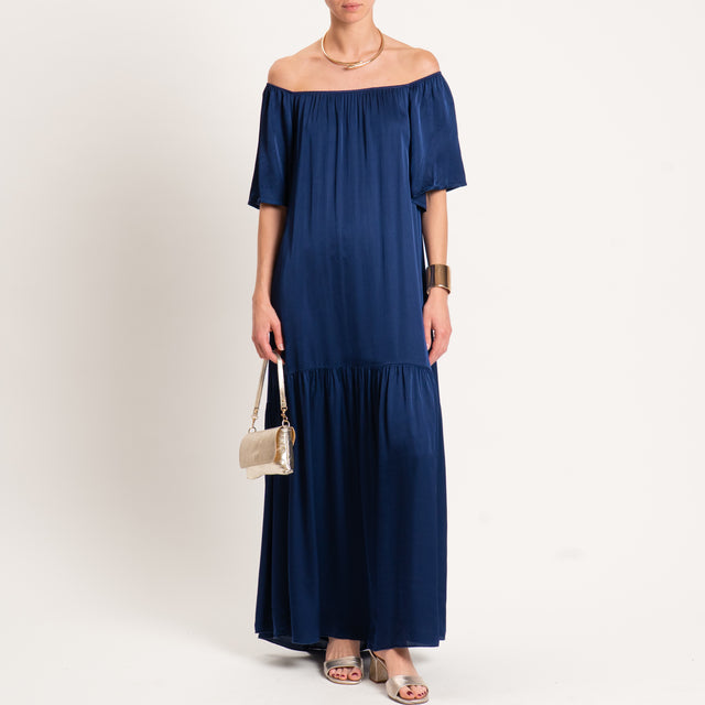 Tensione in-Abito satin con balza collo shiffer - blu