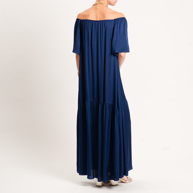 Tensione in-Abito satin con balza collo shiffer - blu