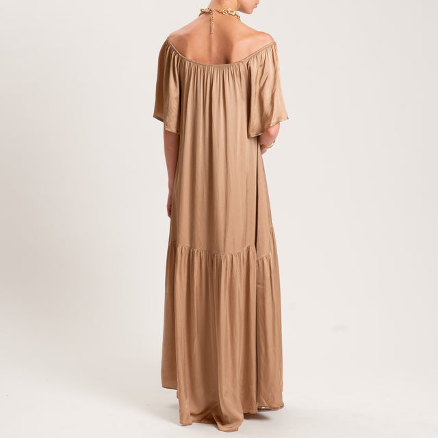 Tensione in-Abito satin con balza scollo shiffer - desert
