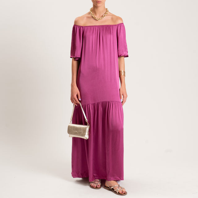 Tensione in-Abito satin con balza scollo shiffer - lampone