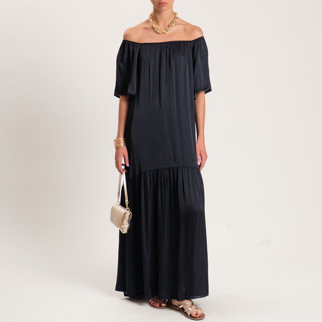 Tensione in-Abito satin con balza scollo shiffer - nero