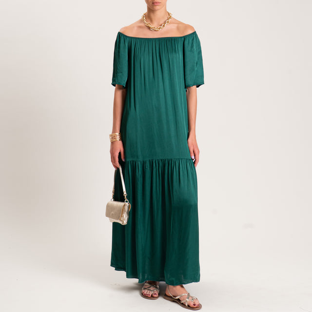 Tensione in-Abito satin con balza scollo shiffer - VERDE