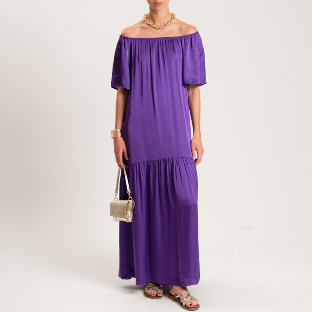 Tensione in-Abito satin con balza scollo shiffer - melanzana