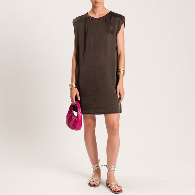 Tensione in-Abito satin smanicato elasticizzato - moro
