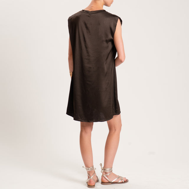 Tensione in-Abito satin smanicato elasticizzato - moro