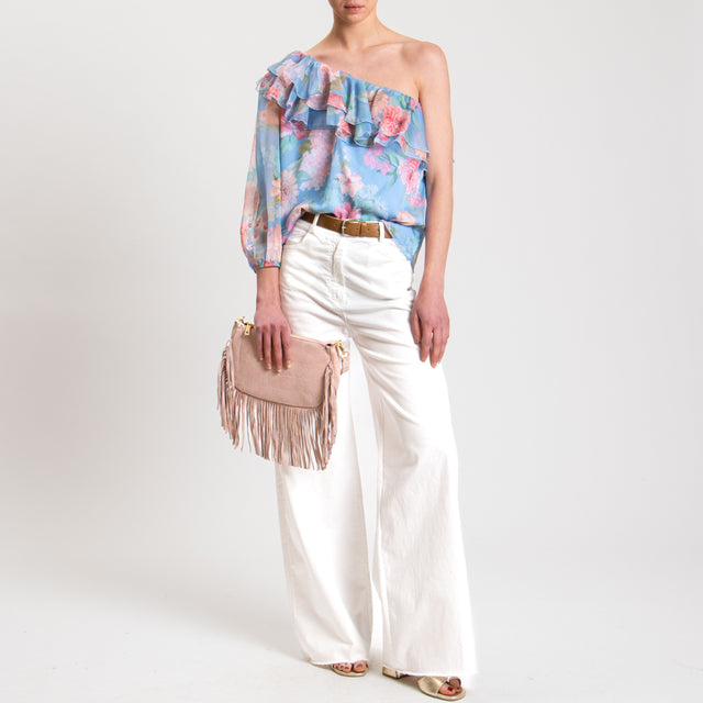 Tensione in-Blusa monospalla fantasia floreale - celeste/rosa/peach