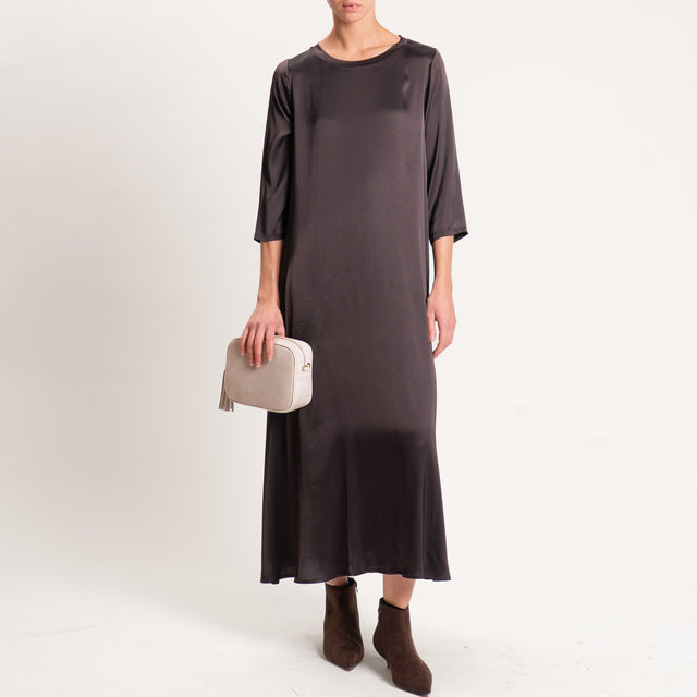 Tensione in-Abito satin elasticizzato con tasche - moka